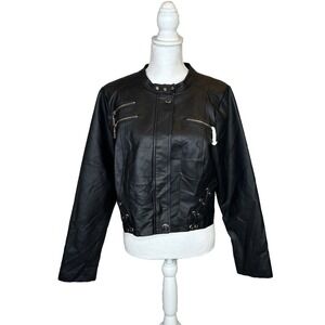 Venus Black Faux Leather Lace up Moto Biker Jacket Size Small NWOT‎